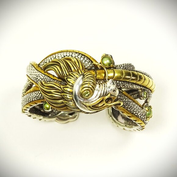 ECHO of the DREAMER Sterling Silver Bronze FW Pearls & Peridot Cuff Bracelet - Picture 3 of 12